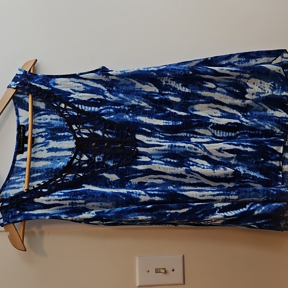 French Laundry Blue Tie Dye Peasant Blouse Size Large